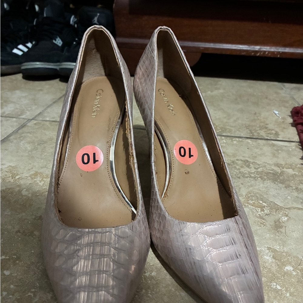Calvin Klein Women's Croc-Embossed Heels in Tan